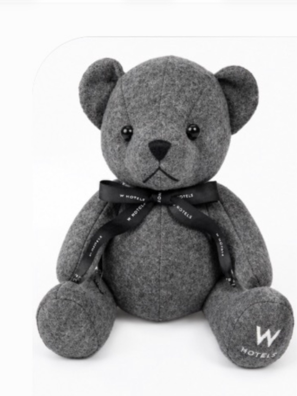 W Hotels Gray Felt Teddy Bear Plush Collectible Signature Ribbon Logo 9.5"